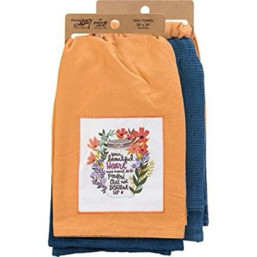 NEW Set 2 Kitchen Dish Towel Mason Jar Floral Flowers Cottage Mothers Day Spring